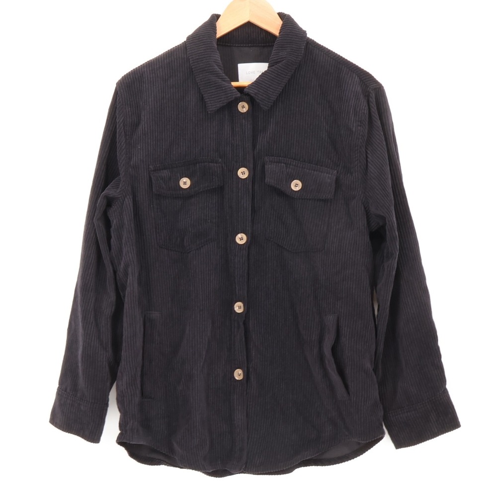 Black Corduroy‎ Shacket Jacket Womens Utility Minimalist Workwear Button Size L